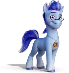 Size: 801x843 | Tagged: safe, argyle starshine, earth pony, pony, g5, my little pony: a new generation, official, glasses, jewelry, looking at you, male, pendant, simple background, skunk stripe, solo, stallion, stock render, transparent background, twilight sparkle's cutie mark