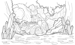 Size: 4231x2580 | Tagged: safe, g5, official, black and white, bridlewood, bridlewood forest, coloring page, forest, grayscale, monochrome, no pony, simple background, tree, white background