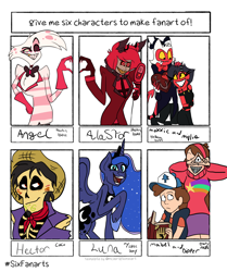 Size: 1280x1529 | Tagged: safe, artist:fireboltpug, princess luna, alicorn, arachnid, deer, demon, human, imp, pony, spider, undead, wendigo, anthro, g4, alastor, angel dust (hazbin hotel), anthro with ponies, bone, brother and sister, canon ship, cap, clothes, coco (disney movie), deer demon, dipper pines, ethereal mane, female, femboy, gay, gold tooth, gravity falls, grin, hat, hazbin hotel, hellaverse, hellborn, helluva boss, heterochromia, hoof shoes, husband and wife, héctor rivera, interspecies, jewelry, m&m, mabel pines, male, mare, married couple, millie knolastname, moxxie knolastname, non-mlp shipping, overlord demon, radiodust, raised hoof, shipping, siblings, sinner demon, six fanarts, skeleton, smiling, spider demon, starry mane, straight, that's entertainment, tiara