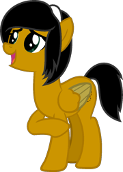 Size: 769x1068 | Tagged: safe, artist:pegasski, oc, oc only, pegasus, pony, g4, base used, eyelashes, female, mare, open mouth, pegasus oc, raised hoof, simple background, smiling, solo, transparent background, two toned wings, wings