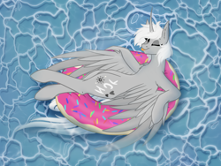 Size: 2160x1620 | Tagged: safe, artist:lunathemoongod, oc, oc only, alicorn, earth pony, pegasus, pony, unicorn, commission, horn, solo, swimming pool, water, wings, your character here