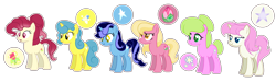 Size: 10000x3000 | Tagged: safe, artist:stardustshadowsentry, daisy, flower wishes, lemon hearts, lily, lily valley, minuette, roseluck, twinkleshine, earth pony, pony, unicorn, g4, alternate design, alternate hairstyle, simple background, transparent background