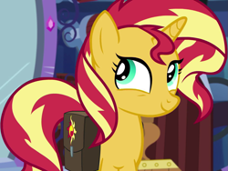 Size: 1439x1080 | Tagged: safe, screencap, sunset shimmer, pony, unicorn, equestria girls, equestria girls specials, g4, my little pony equestria girls: mirror magic, bag, cropped, cute, female, mare, saddle bag, shimmerbetes, solo