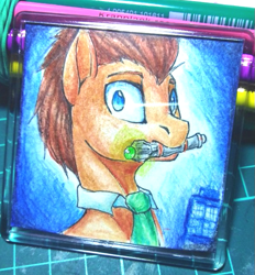 Size: 589x636 | Tagged: safe, artist:megabait, doctor whooves, time turner, oc, earth pony, pony, g4, craft, doctor who, handmade, magnet, necktie, sonic screwdriver, tardis, the doctor