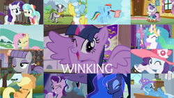 Size: 1280x720 | Tagged: safe, edit, edited screencap, editor:quoterific, screencap, applejack, coco pommel, doctor fauna, fancypants, fluttershy, maud pie, princess celestia, princess luna, rainbow dash, rarity, starlight glimmer, sweetie belle, trixie, twilight sparkle, zecora, alicorn, bird, earth pony, pegasus, pony, unicorn, zebra, a horse shoe-in, celestial advice, friendship is magic, g4, made in manehattan, no second prances, on your marks, season 1, season 2, season 3, season 4, season 5, season 6, season 7, season 9, she talks to angel, sleepless in ponyville, sweet and elite, the gift of the maud pie, the mysterious mare do well, three's a crowd, winter wrap up, applejack's hat, cape, clothes, clubhouse, cocobetes, cowboy hat, crown, crusaders clubhouse, cute, cutelestia, dashabetes, diasweetes, diatrixes, female, filly, glimmerbetes, hat, jackabetes, jewelry, looking at you, lunabetes, male, mare, offscreen character, one eye closed, open mouth, raribetes, regalia, school of friendship, shyabetes, spoiler alert, stallion, trixie's cape, trixie's hat, twiabetes, twilight sparkle (alicorn), wink, winking at you, zecorable