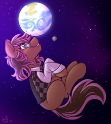 Size: 2220x2480 | Tagged: safe, artist:sugaryviolet, oc, oc only, oc:be sharp, earth pony, pony, clothes, earth, giant pony, glasses, high res, macro, male, moon, pony bigger than a planet, solo, stallion, sweater vest