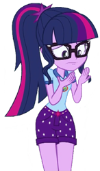 Size: 596x1024 | Tagged: safe, edit, edited screencap, editor:lonely fanboy48, screencap, sci-twi, twilight sparkle, equestria girls, g4, my little pony equestria girls: legend of everfree, background removed, camp everfree outfits, female, glasses, simple background, solo, transparent background