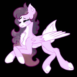 Size: 800x800 | Tagged: safe, artist:droopihorn, oc, oc only, oc:lullaby, pegasus, pony, black background, chest fluff, ear fluff, ethereal mane, eyelashes, eyes closed, female, mare, pegasus oc, simple background, solo, starry mane, two toned wings, wings