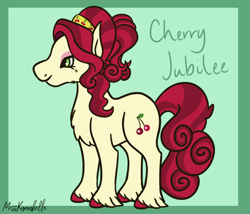 Size: 1750x1500 | Tagged: safe, artist:misskanabelle, cherry jubilee, earth pony, pony, g4, abstract background, chest fluff, female, mare, signature, solo, unshorn fetlocks