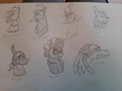Size: 2048x1536 | Tagged: safe, artist:agdapl, griffon, hippogriff, kelpie, pony, zebra, bust, clothes, crossover, demoman, demoman (tf2), engineer, engineer (tf2), glasses, griffonized, hat, hippogriffied, male, ponified, pyro (tf2), scout (tf2), smiling, species swap, spy, spy (tf2), stallion, team fortress 2, traditional art, zebrafied