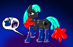 Size: 1250x811 | Tagged: safe, artist:ryusuta, oc, oc only, deer, dragon, earth pony, pony, abstract background, deer oc, dragon oc, earth pony oc, female, inanimate tf, latex, latex boots, mare, raised hoof, transformation