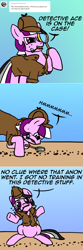 Size: 800x2404 | Tagged: safe, artist:thedragenda, oc, oc only, oc:ace, earth pony, pony, ask-acepony, bubble pipe, crumbs, deerstalker, detective, female, hat, magnifying glass, mare, pipe, sherlock holmes, shrug, shrugpony, solo