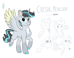 Size: 2166x1705 | Tagged: safe, artist:moccabliss, oc, oc only, oc:crystal medallion, alicorn, pony, curved horn, horn, male, offspring, parent:king sombra, parent:princess celestia, parents:celestibra, solo, stallion