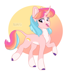 Size: 1850x1956 | Tagged: safe, artist:moccabliss, oc, oc only, oc:sunfall, pony, unicorn, curved horn, female, horn, leonine tail, mare, solo