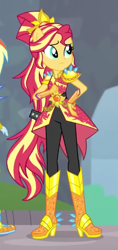Size: 271x573 | Tagged: safe, screencap, rainbow dash, sunset shimmer, equestria girls, g4, my little pony equestria girls: better together, super squad goals, cropped, crystal guardian, offscreen character, ponied up