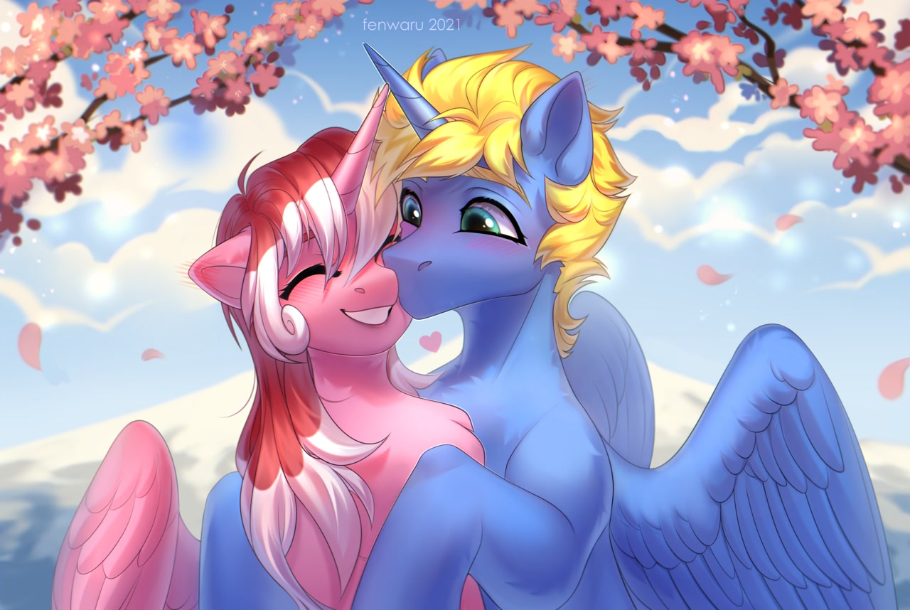 safe, artist:fenwaru, oc, oc only, alicorn, <b>pony</b>, alicorn oc, cloud, duo, h...