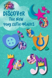 Size: 736x1104 | Tagged: safe, hitch trailblazer, izzy moonbow, pipp petals, sunny starscout, zipp storm, earth pony, pegasus, pony, unicorn, g5, official, abstract background, cutie mark, female, male, mane five, mare, my little pony: a new generation logo, pinterest, simple background, stallion, teal background, text