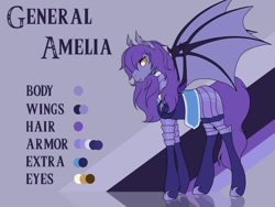 Size: 1280x960 | Tagged: safe, artist:asklevee, oc, oc only, oc:amelia valkyria, bat pony, pony, ask the lunar general, armor, reference sheet, solo
