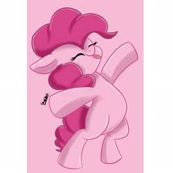 Size: 2325x2325 | Tagged: safe, artist:skylinepony_, pinkie pie, earth pony, pony, g4, bipedal, cute, diapinkes, eyes closed, female, happy, high res, mare, missing cutie mark, silly, simple background, smiling, solo, tongue out