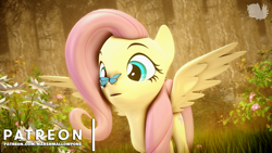 Size: 1280x720 | Tagged: safe, artist:marshmallow-pone, fluttershy, butterfly, pegasus, pony, g4, 3d, butterfly on nose, cute, daaaaaaaaaaaw, insect on nose, open mouth, patreon, shyabetes, solo, source filmmaker