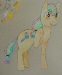 Size: 2997x3585 | Tagged: safe, artist:lawliet13, oc, oc only, earth pony, frog, pony, bottom hoof, high res, prismacolors, raised hoof, sketch, solo, traditonal, tricolor, waving