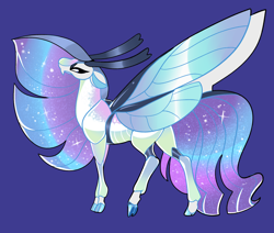 Size: 2600x2200 | Tagged: safe, artist:loryska, oc, oc only, changepony, hybrid, pony, blue background, high res, offspring, parent:rarity, parent:thorax, simple background, solo