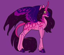 Size: 2600x2200 | Tagged: safe, artist:loryska, oc, oc only, changepony, hybrid, pony, high res, interspecies offspring, magical lesbian spawn, offspring, parent:princess cadance, parent:queen chrysalis, parents:cadalis, purple background, simple background, solo