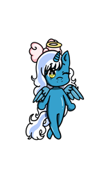 Size: 1728x2880 | Tagged: safe, oc, oc:fleurbelle, alicorn, anthro, alicorn oc, bow, female, hair bow, halo, horn, mare, one eye closed, simple background, transparent background, wings, yellow eyes