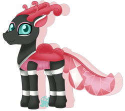 Size: 2249x2000 | Tagged: safe, artist:spokenmind93, oc, oc only, changedling, changeling, tapu lele, adoptable, changelingified, high res, legendary pokémon, looking at you, pink changeling, pokémon, ponymon, simple background, smiling, solo, species swap, transparent background