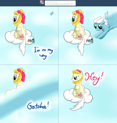 Size: 2562x2702 | Tagged: safe, artist:ask-fleetfoot, fleetfoot, oc, oc:bold font, oc:lola, pegasus, pony, g4, ask-fleetfoot, cloud, high res, micro