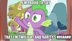 Size: 885x500 | Tagged: safe, edit, edited screencap, screencap, spike, dragon quest, g4, season 2, imgflip, implied polyamory, implied rarity, implied shipping, implied sparity, implied straight, implied twilight sparkle, implied twispike, polyamory, spike gets all the mares, straight, text