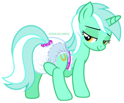 Size: 1200x992 | Tagged: safe, artist:jennieoo, lyra heartstrings, pony, unicorn, g4, bedroom eyes, clean diaper, diaper, diaper butt, diaper fetish, female, fetish, mare, non-baby in diaper, poofy diaper, show accurate, simple background, smiling, solo, transparent background, vector