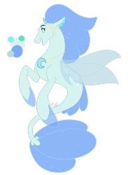 Size: 2094x2864 | Tagged: safe, artist:cyanreef, oc, oc only, seapony (g4), blue eyes, blue mane, clothes, dorsal fin, fin wings, fins, fish tail, flowing mane, flowing tail, high res, jewelry, necklace, open mouth, pearl necklace, see-through, simple background, smiling, solo, tail, teeth, transparent background, wings