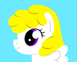 Size: 1596x1277 | Tagged: safe, artist:funboy34, surprise, pegasus, pony, g1, g4, adoraprise, blue background, cute, female, g1 to g4, generation leap, mare, simple background, smiling, smiling at you, solo