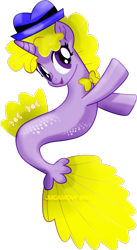 Size: 1813x3307 | Tagged: safe, artist:jucamovi1992, oc, oc only, pony, seapony (g4), unicorn, dorsal fin, fish tail, flowing tail, horn, open mouth, purple eyes, seaponified, simple background, smiling, solo, species swap, tail, transparent background, yellow mane