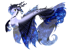 Size: 2912x2059 | Tagged: safe, artist:oneiria-fylakas, oc, oc only, merpony, seapony (g4), blue mane, clothes, digital art, dorsal fin, eyelashes, fins, fish tail, flowing tail, green eyes, high res, jewelry, necklace, see-through, simple background, smiling, solo, tail, transparent background, wings