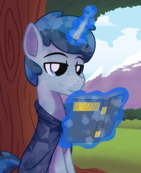 Size: 2048x2500 | Tagged: safe, artist:whitequartztheartist, oc, oc only, pony, unicorn, book, high res, magic, reading, solo, tree