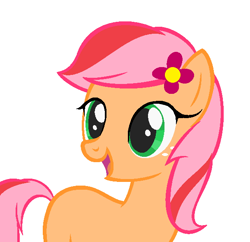 Size: 608x588 | Tagged: safe, artist:abi-pony, oc, oc only, oc:apple spring, earth pony, pony, base used, female, filly, flower, flower in hair, freckles, happy, offspring, open mouth, parent:big macintosh, parent:fluttershy, parents:fluttermac, simple background, white background