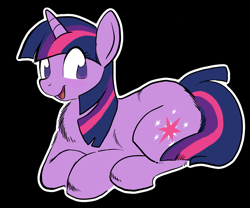 Size: 2179x1811 | Tagged: safe, artist:yidwags, derpibooru exclusive, twilight sparkle, pony, unicorn, g4, black background, chest fluff, female, lying down, mare, simple background, solo, unicorn twilight, white outline