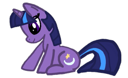 Size: 785x480 | Tagged: safe, artist:pagiepoppie12345, twilight sparkle, twilight twinkle, pony, unicorn, g4, 2009, female, looking down, mare, moon, show bible, simple background, sitting, smiling, solo, stars, transparent background, unicorn twilight