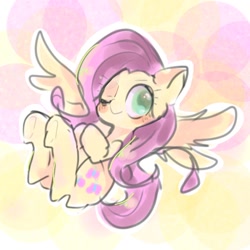 Size: 768x768 | Tagged: safe, artist:pnpn_721, fluttershy, pegasus, pony, abstract background, colored pupils, cute, female, mare, one eye closed, shyabetes, solo