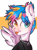 Size: 2873x3840 | Tagged: safe, artist:morttdecai3, pegasus, pony, :p, awsten knight, bust, chest fluff, clothes, commission, dyed mane, ear fluff, eye clipping through hair, heterochromia, high res, horseshoes, jewelry, male, necklace, ponified, shirt, solo, spread wings, stallion, t-shirt, tongue out, waterparks, wings, ych result