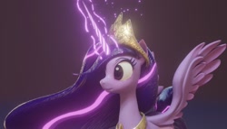 Size: 1376x789 | Tagged: safe, twilight sparkle, alicorn, pony, g4, my little pony: friendship is magic, the last problem, 3d, crown, female, jewelry, magic, magic aura, mare, older, older twilight, older twilight sparkle (alicorn), princess twilight 2.0, regalia, render, twilight sparkle (alicorn), wavy hair, wings