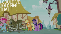 Size: 1280x720 | Tagged: safe, edit, edited screencap, editor:quoterific, screencap, applejack, pinkie pie, rainbow dash, twilight sparkle, alicorn, earth pony, pegasus, pony, g4, season 7, secrets and pies, applejack's hat, cowboy hat, eyes closed, female, hat, hug, mare, offscreen character, open mouth, spread wings, twilight sparkle (alicorn), wings