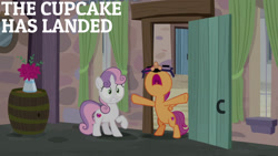 Size: 1280x720 | Tagged: safe, edit, edited screencap, editor:quoterific, screencap, scootaloo, sweetie belle, pegasus, pony, unicorn, g4, hard to say anything, season 7, bipedal, female, filly, glasses, nose in the air, open mouth, wide eyes