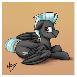 Size: 2000x2000 | Tagged: safe, artist:supermoix, thunderlane, pegasus, pony, g4, backwards cutie mark, cute, high res, looking back, male, sitting, solo, stallion, wings