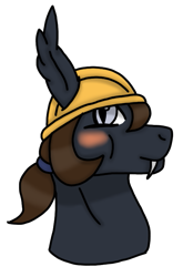 Size: 501x758 | Tagged: safe, alternate version, artist:agdapl, bat pony, pony, bat ponified, blushing, bust, colored, engineer, engineer (tf2), fangs, helmet, race swap, simple background, species swap, team fortress 2, transparent background