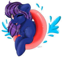 Size: 852x779 | Tagged: safe, artist:kefico, oc, oc only, earth pony, pony, bust, chest fluff, commission, earth pony oc, female, floaty, mare, one eye closed, simple background, smiling, solo, transparent background, wink, ych result