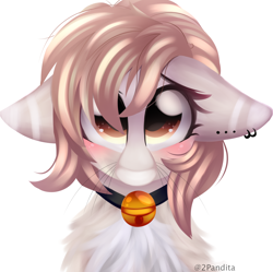 Size: 2766x2750 | Tagged: safe, artist:2pandita, oc, oc only, pony, bell, bell collar, bust, collar, female, floppy ears, high res, looking at you, mare, portrait, simple background, solo, white background