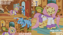 Size: 1280x720 | Tagged: safe, edit, edited screencap, editor:quoterific, screencap, fluttershy, rainbow dash, pegasus, pony, g4, hurricane fluttershy, season 2, bucket, bucket of water, coach rainbow dash, eyes closed, female, fluttershy's cottage, flying, hat, mare, open mouth, rainbow dashs coaching whistle, smiling, water, whistle, whistle necklace